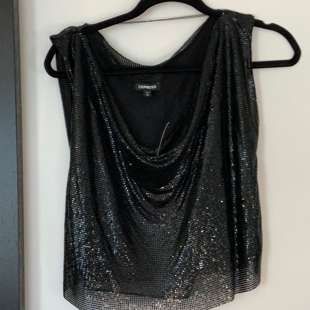 Black mesh chain crop top